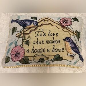 Decorative Pillow with Bird and Floral Design